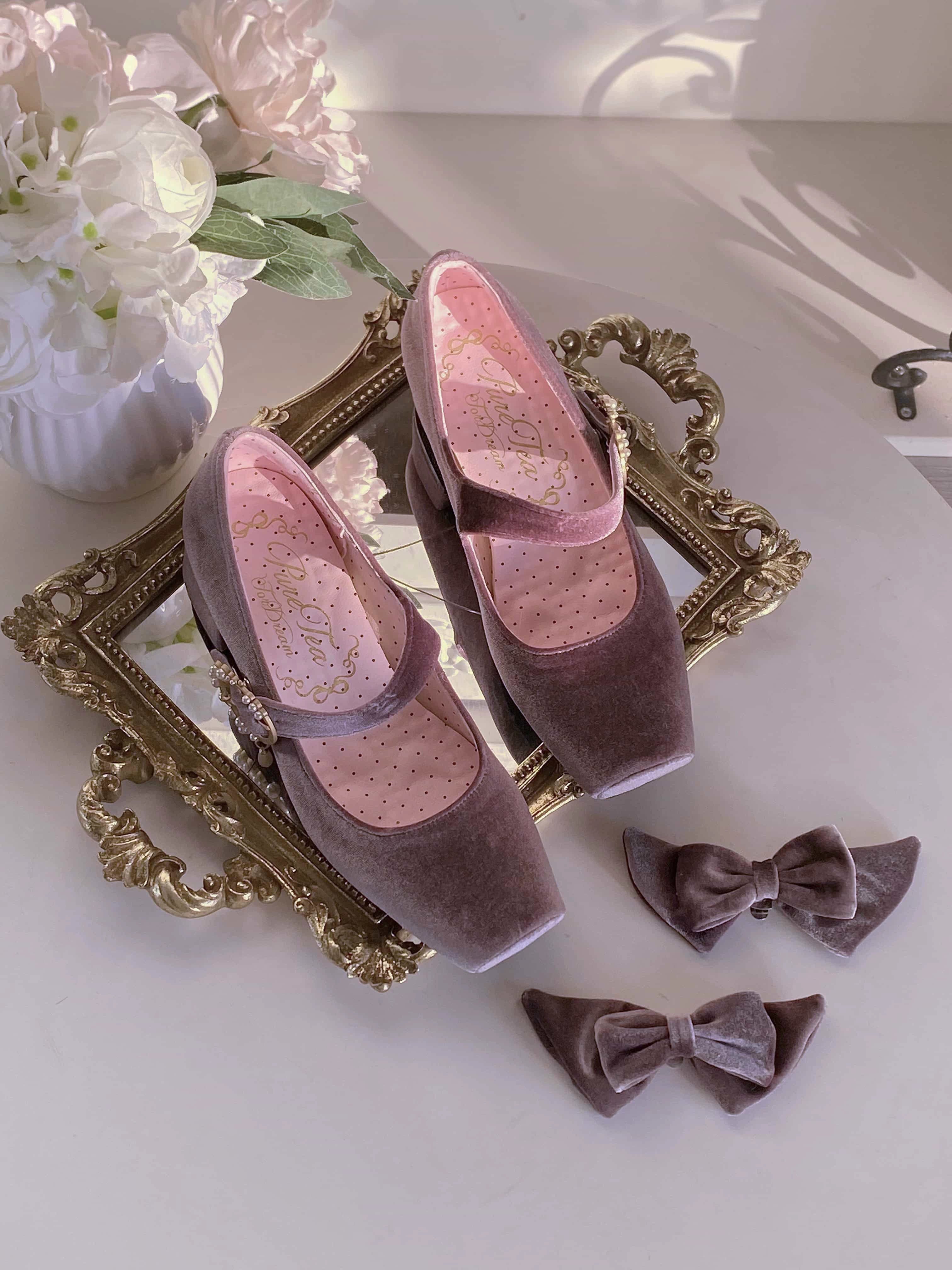 Pure tea for dream~Angel Velvet~Sweet Lolita Shoes Mid-heel Velvet Shoes 32816:394152