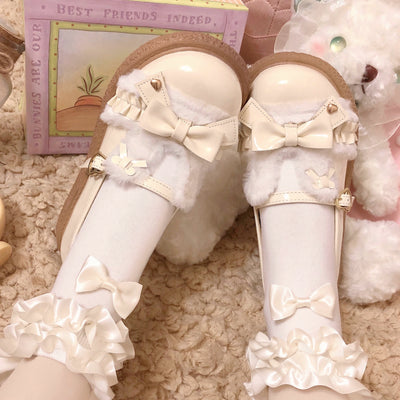 Fairy Godmother~Winter Girly Lolita Shoes Lolita Ankle Strap Shoes 34 Apricot-Spring Style (PU Lining) 