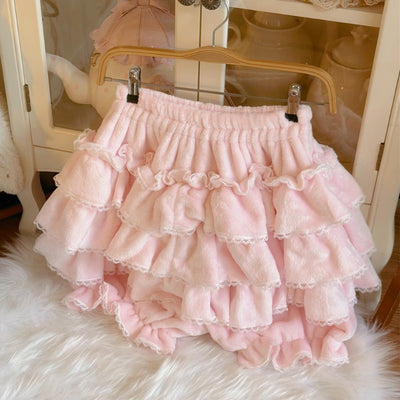 White Sugar Girl~Winter Lolita Bloomer Sweet Cake Leggings Free size Pink (plush fabric) 