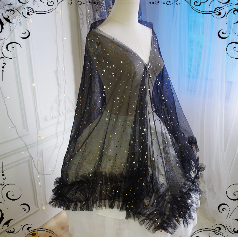 (Buyforme)Fairy Tales~Fate Quartet Bridal Lolita Gothic Accessories Blouse black free size star shawl veri dual use