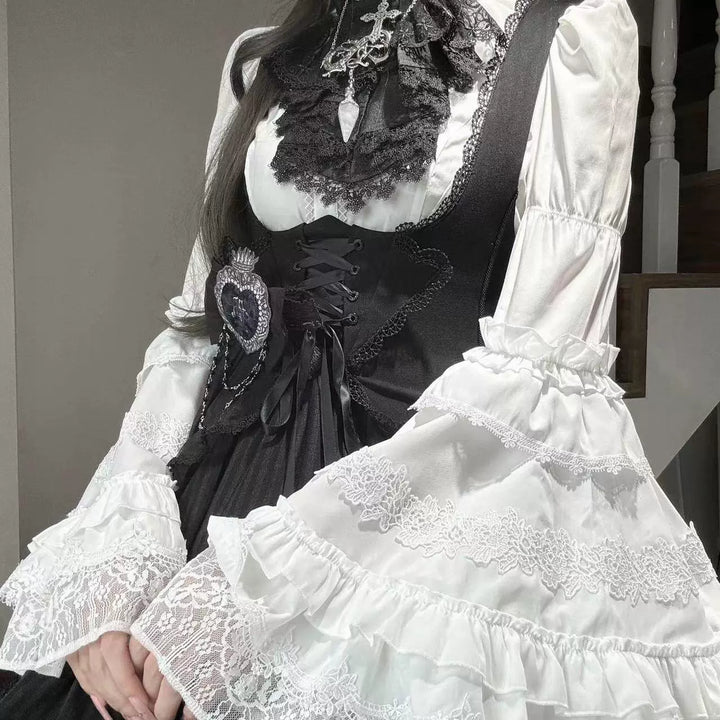 Lilizi~Fuyingrzi~Gothic Lolita Shirt Hime Blouse with Sleeve Lace Hem 39296:620010