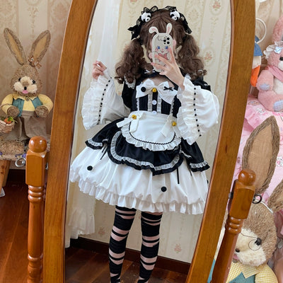 Hanguliang~Cute Maid Lolita Dress Short Sleeve Floral OP Dress   