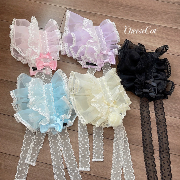 CheeseCat~Sweet Lolita Bonnet Organza Bow Headdress Custom Color(leave an order note)  