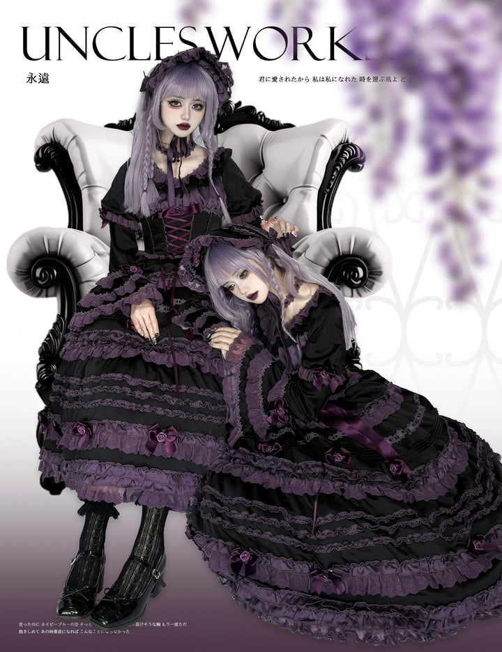 Uncle Wall Original~Stacked Black Currant~Gothic Lolita OP Dark Adjustable Lolita Dress   