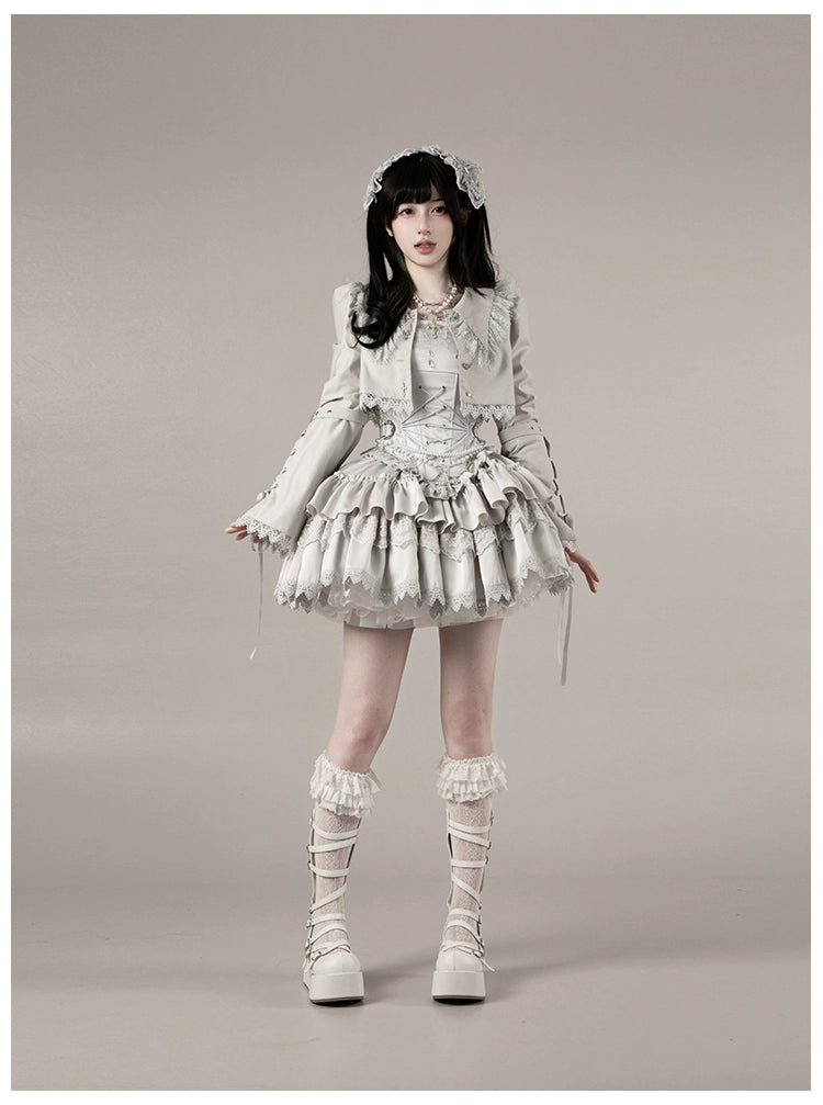 With PUJI - Letter and Poetry · Humanoid Robot - Silver Gothic Lolita Mermaid Skirt Set 43861:787657