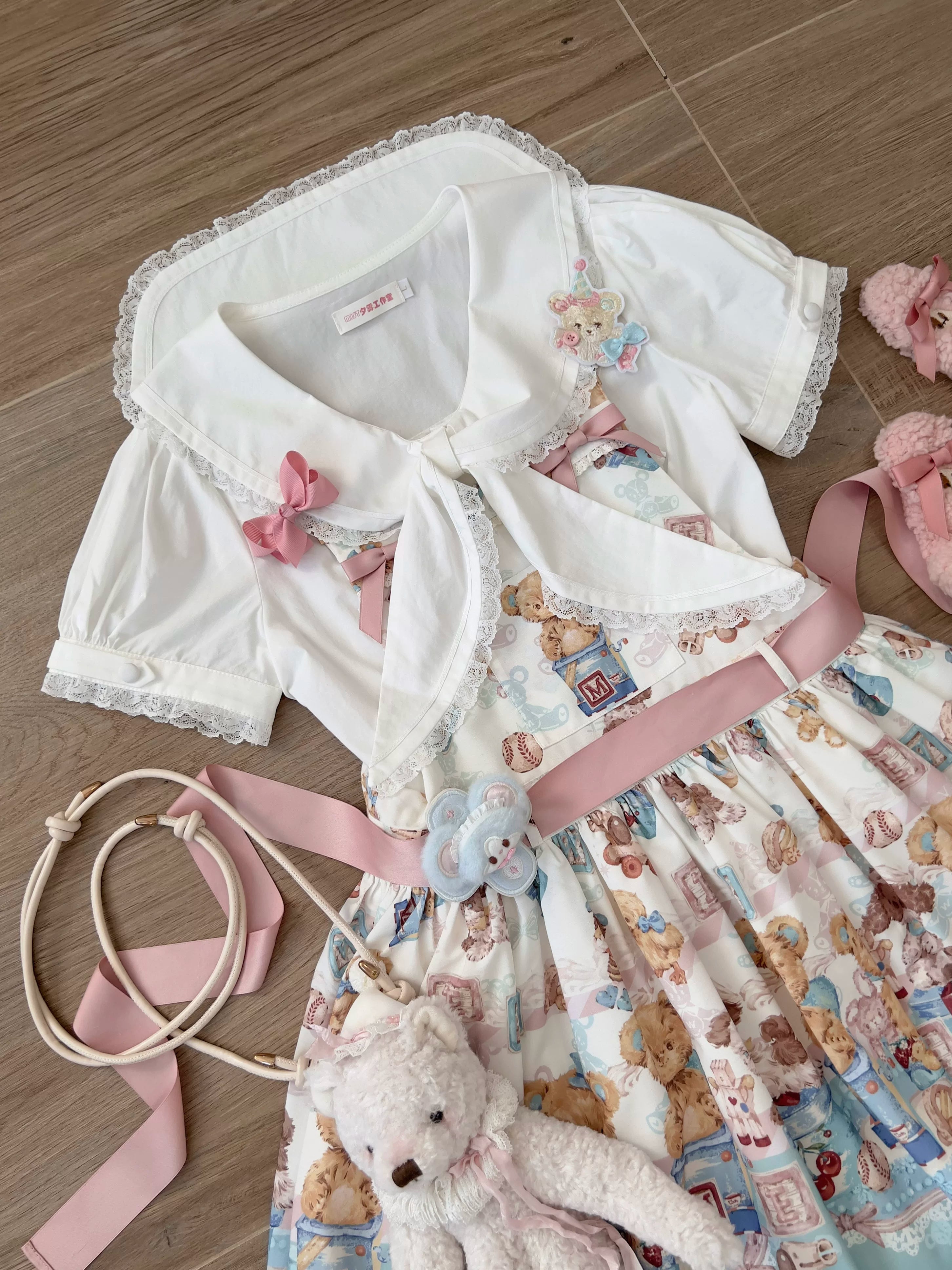 Cotton Kawaii Lolita Blouse, Lace Sailor Collar 45787:862431