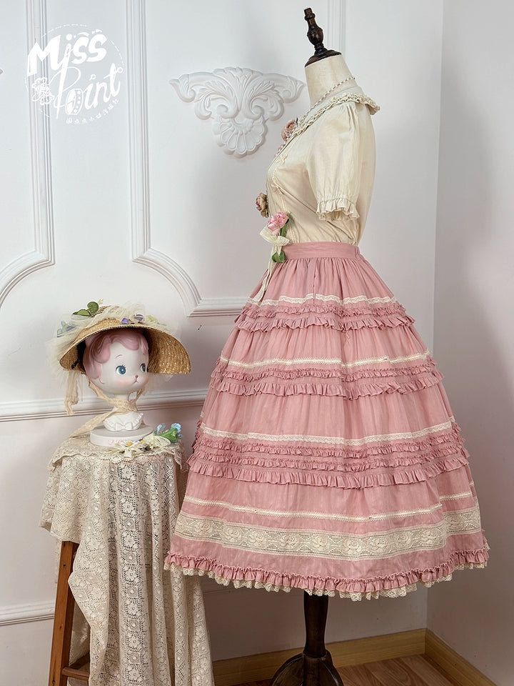 Miss Point~Cat Rose Tea~Elegant Lolita SK Pure Cotton Open-front Skirt 42142:728319