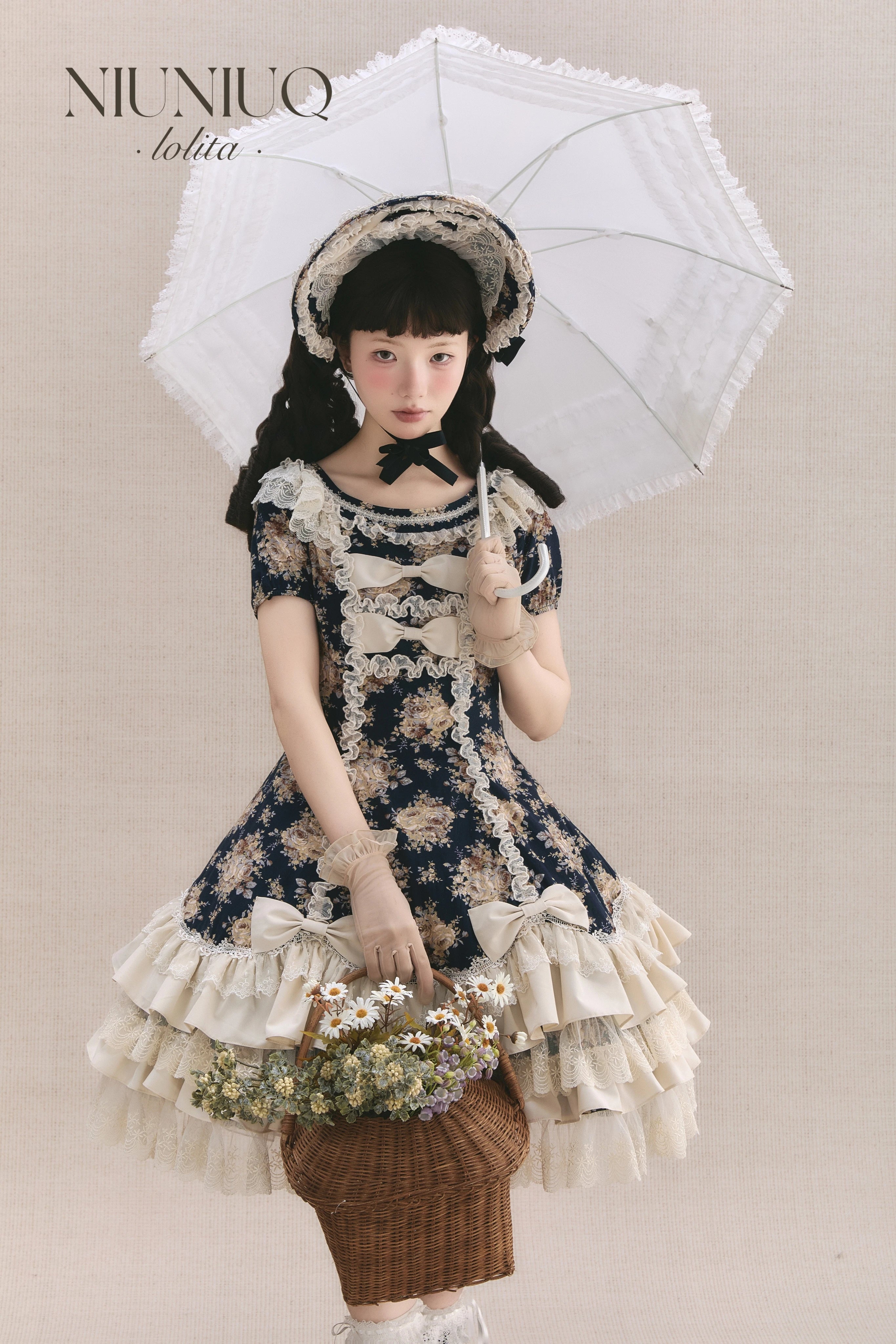 Diana Rose Wall - Old School Lolita Rose Print OP Dress, Side Zipper 44903:827185