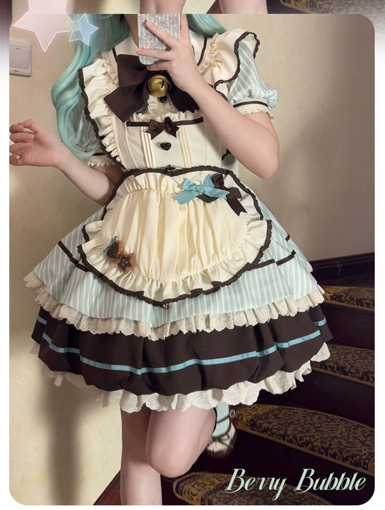 Sakurahime~Berry Bubble~Kawaii Lolita OP Tiered Ruffles Apron Lolita Dress