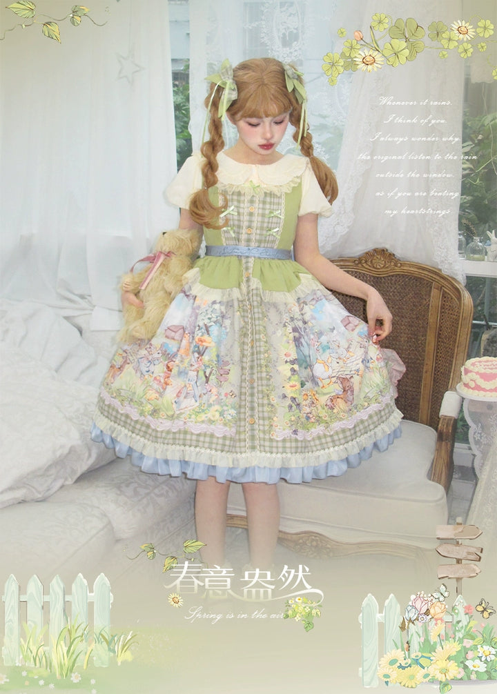 Strawberry Fantasia~Spring In The Air~Sweet Lolita JSK Green Lolita Dress   