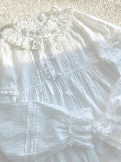 Yilia~Elegant Cotton Long-Sleeved Shirt XS white 
