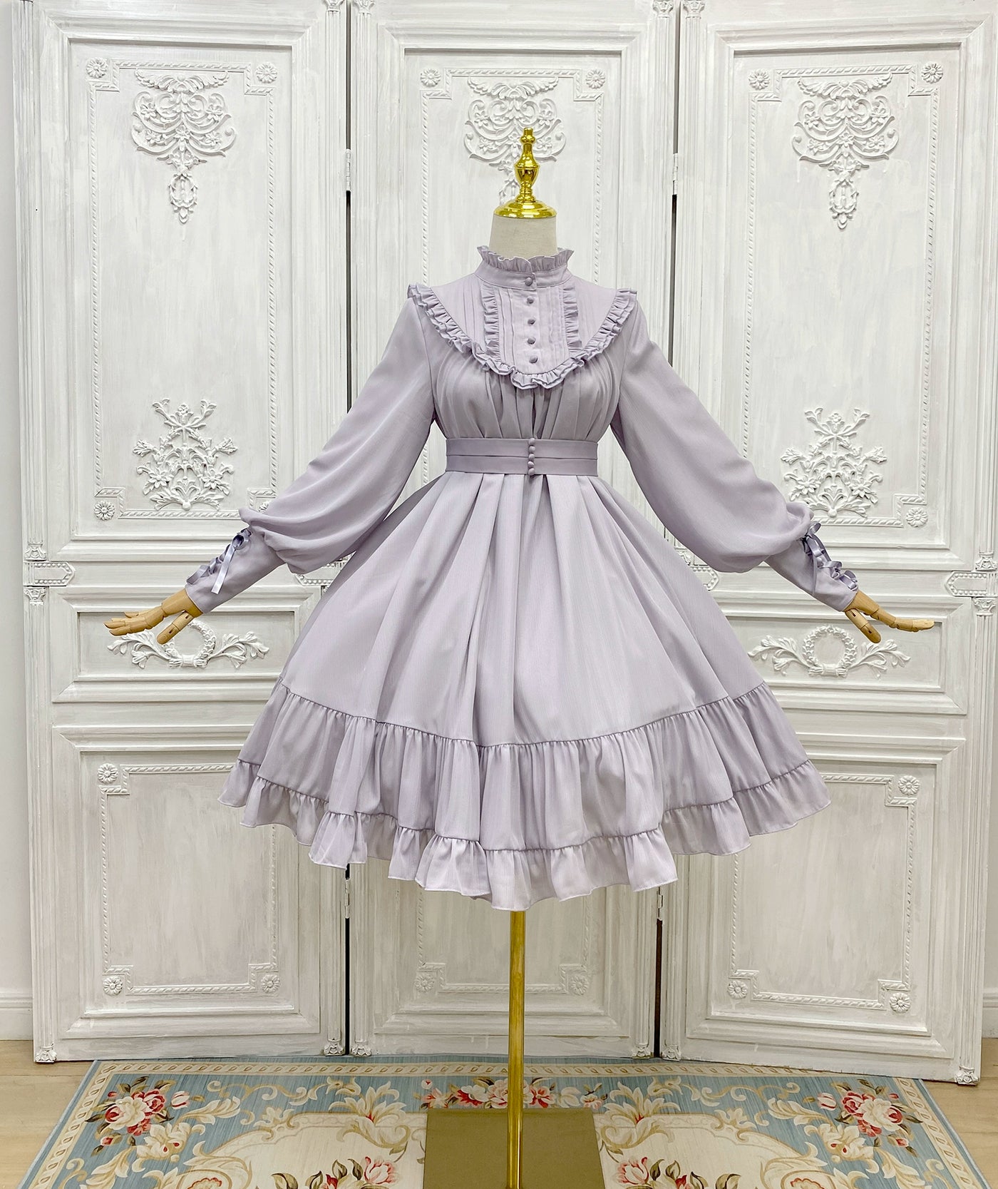Little Dipper~Windsor Princess~Elegant Lolita Dress Stand Collar OP Dress Multicolors S grey purple thin waistband short dress 