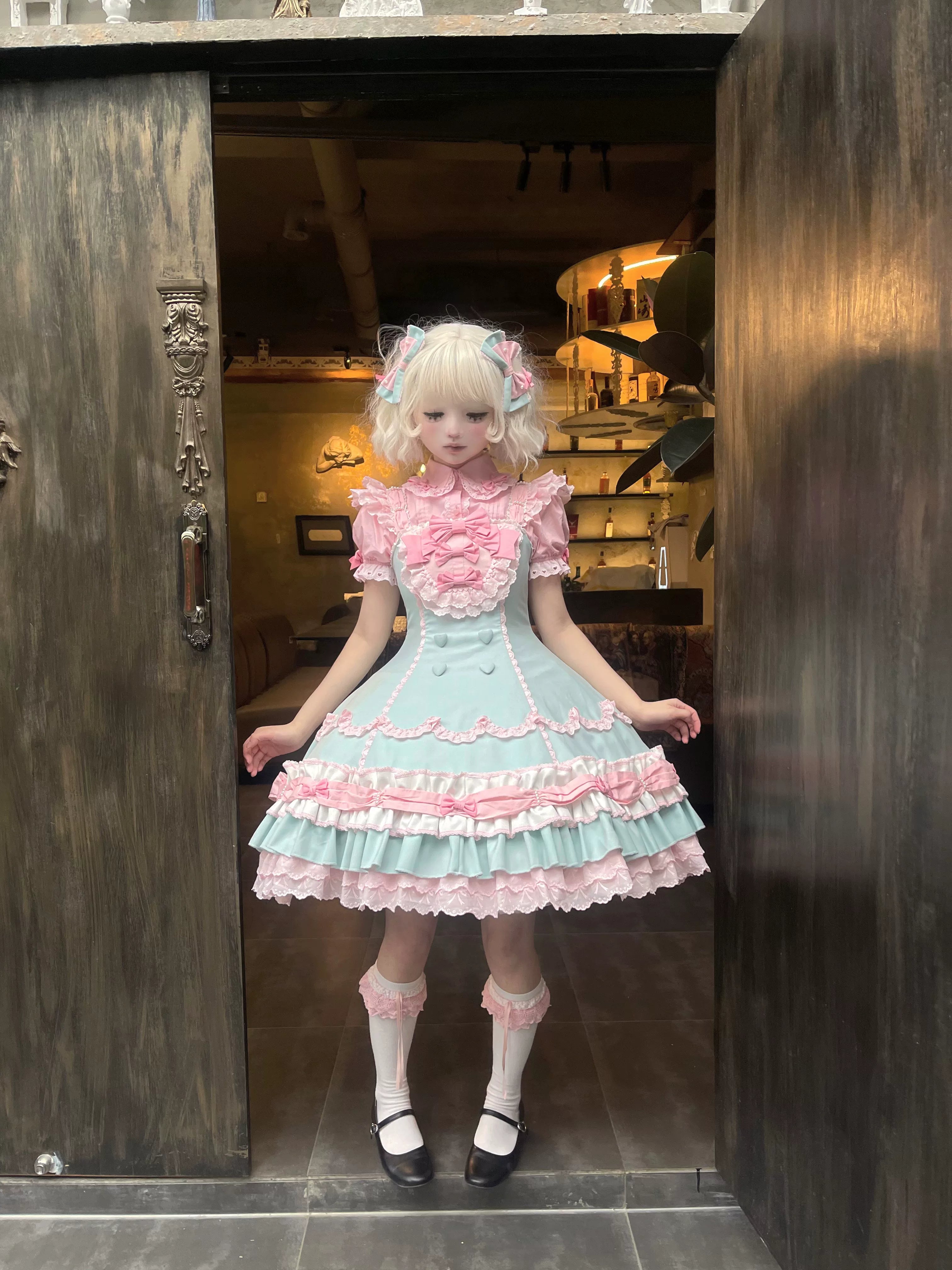Cream Fondant - Old School Lolita JSK & OP Dress, Pearl Accent