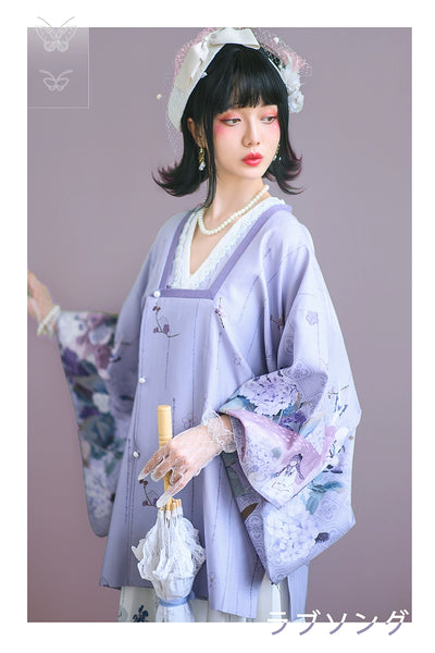 Cyan Lolita~Path~Wa Lolita Foral Print Coat Multicolors   