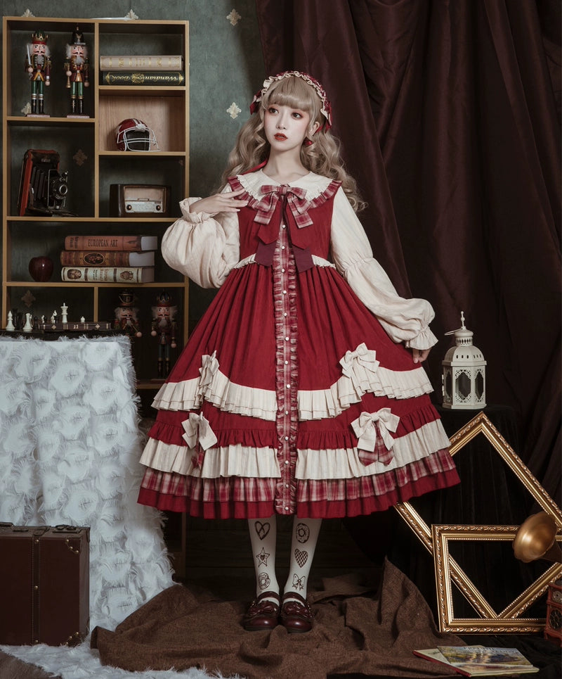 Your princess~Little Red Cap~New Year Sweet Lolita Burgundy Princess OP Christmas   