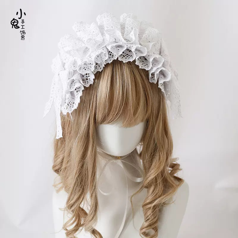 Xiaogui - Sweet Lolita Lace Headdress Cotton version - white