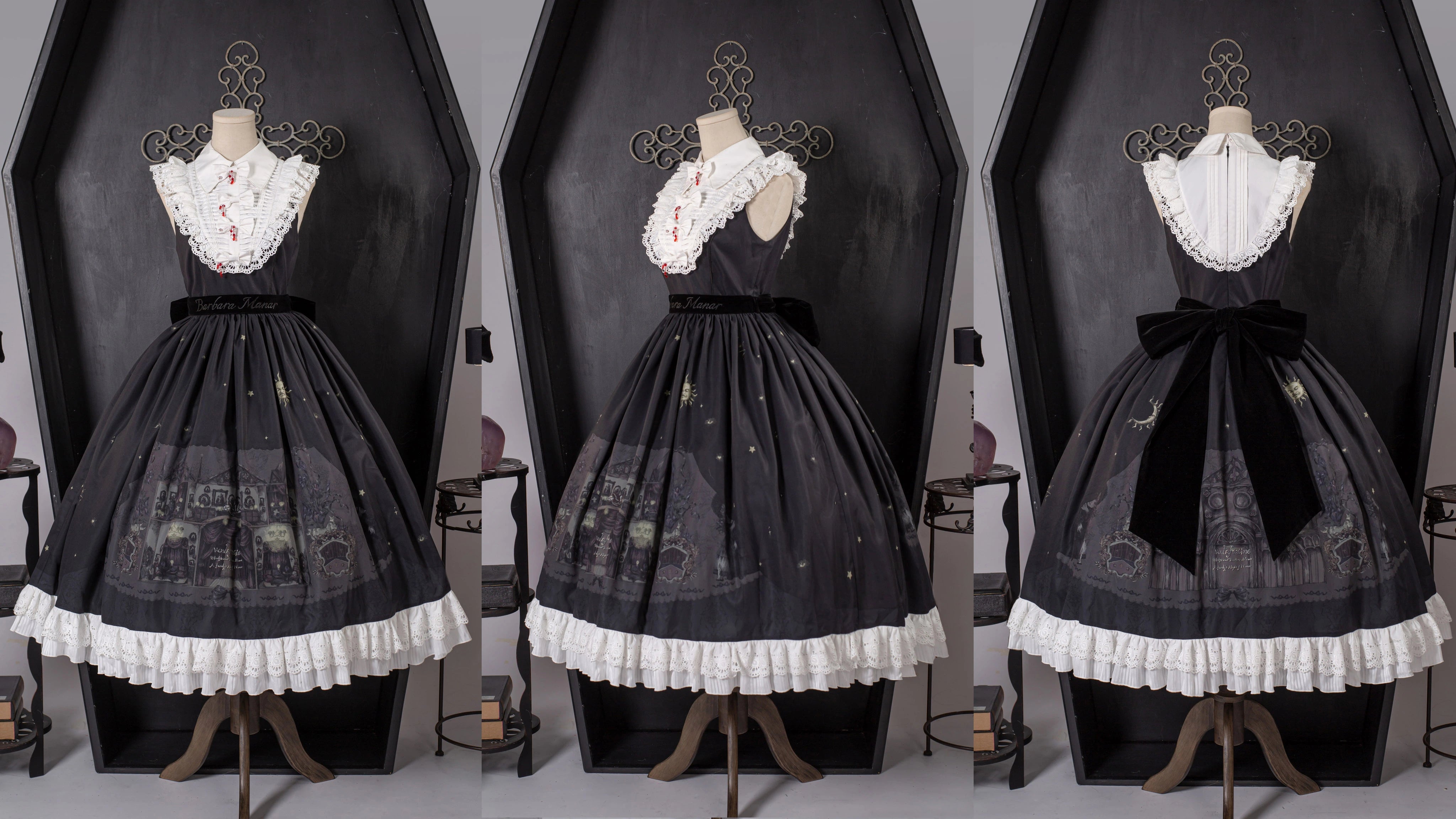 Dark Circle Clinic~Barbara Manor Night~Gothic Lolita JSK Pleated Floral Print Lolita Dress 38972:605866