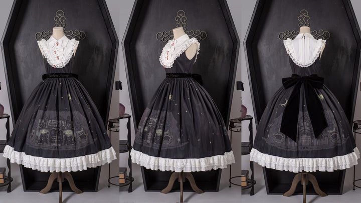 Dark Circle Clinic~Barbara Manor Night~Gothic Lolita JSK Pleated Floral Print Lolita Dress   