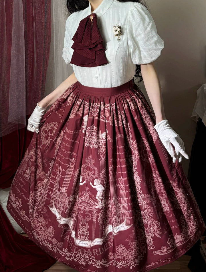 Vault Design~Angel Garden~Classic Lolita SK A-line Printed Lolita Skirt red SK only - XS