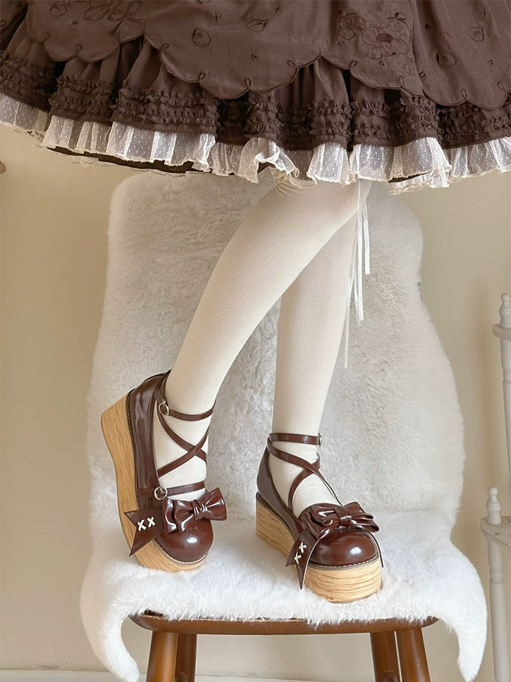 SeeYou~Sweet Cake~Sweet Lolita Platform Shoes Wood Grain 39896:641986