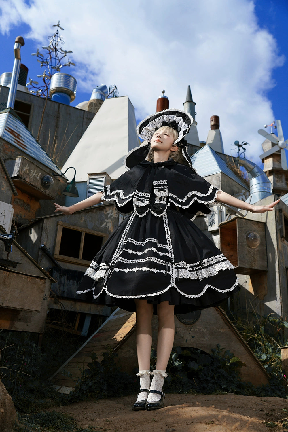 Vintage Petal Rabbit - Pure Cotton Kawaii Lolita Cape With Rabbit Ear Hood 43138:767072