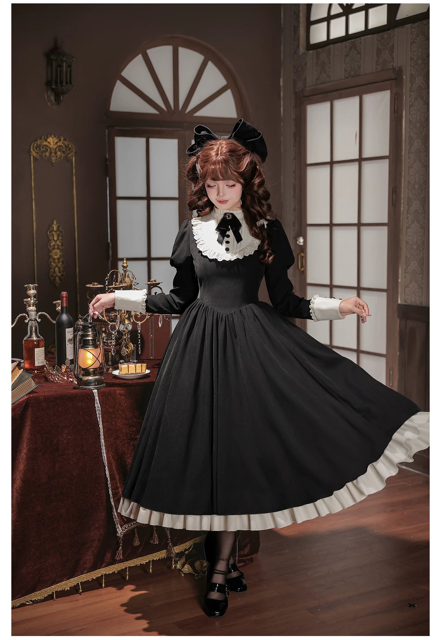 Miss Lita - Classic Lolita Maid OP Dress, Adjustable Flutter Sleeve Apron 45858:865807