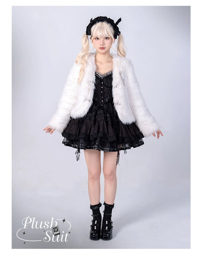 Urtto~Snow Song~Winter Lolita Coat Faux Fur Warm Plush Set   