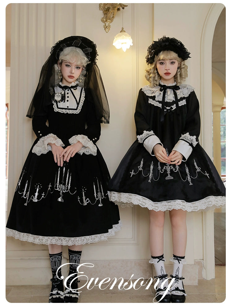 Mademoiselle Pearl~Winter Evening Prayer~Gothic Lolita Jumper Dress Embroidered Candlestick OP Dress   