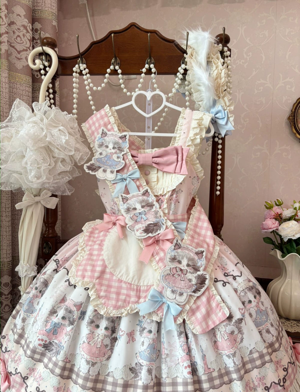Shattered Lace Dream - Shattered Cat - Kawaii Lolita Cat-ear Headband, Brooch & Sash