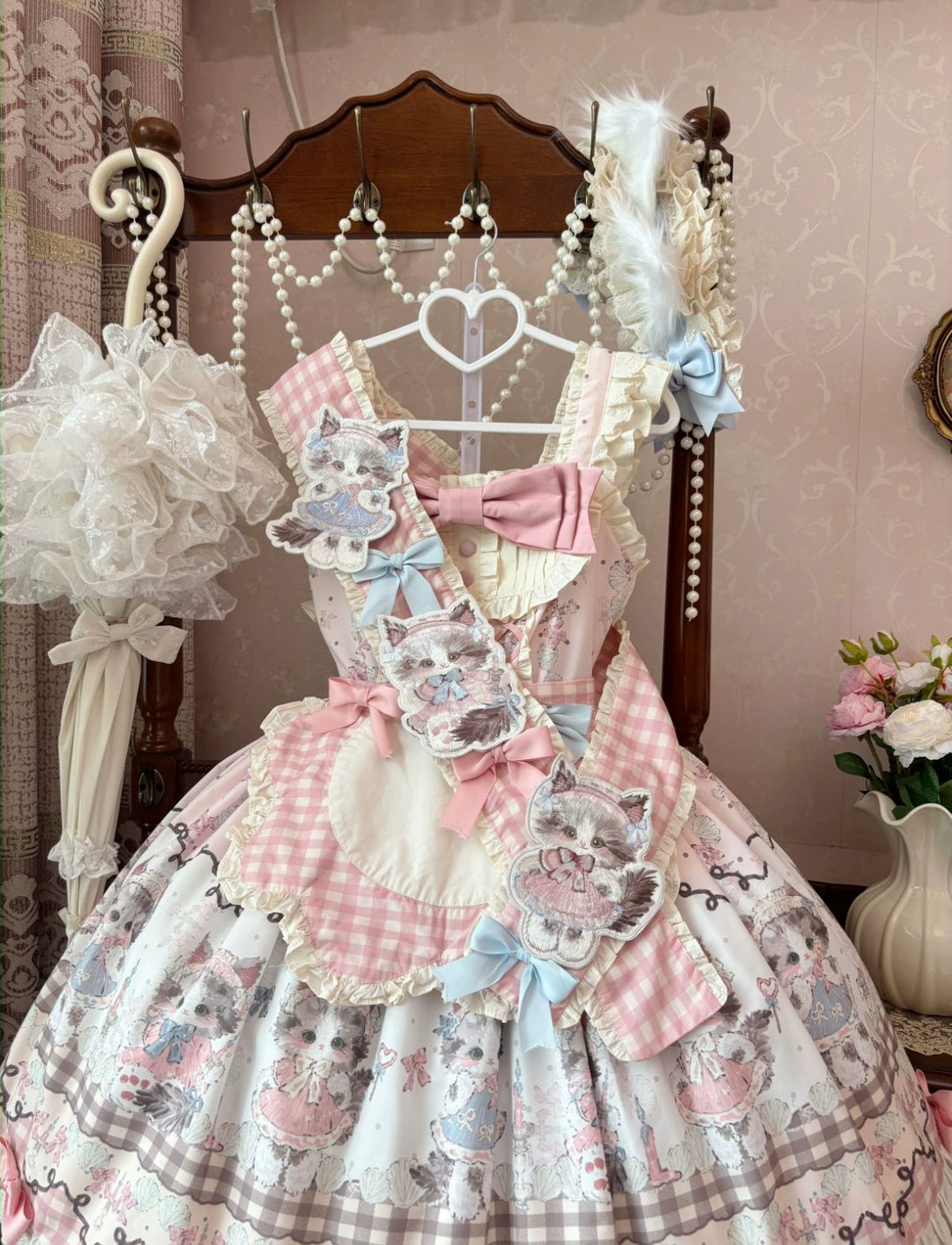 Shattered Lace Dream - Shattered Cat - Kawaii Lolita Cat-ear Headband, Brooch & Sash