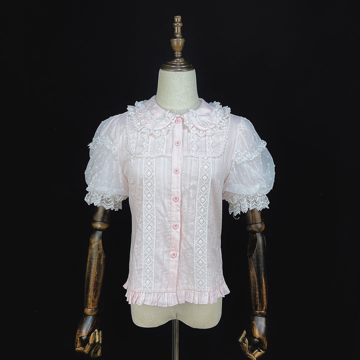 DMFS Lolita~Lollipop~Sweet Lolita Shirt with Double-Layered Puff Sleeves