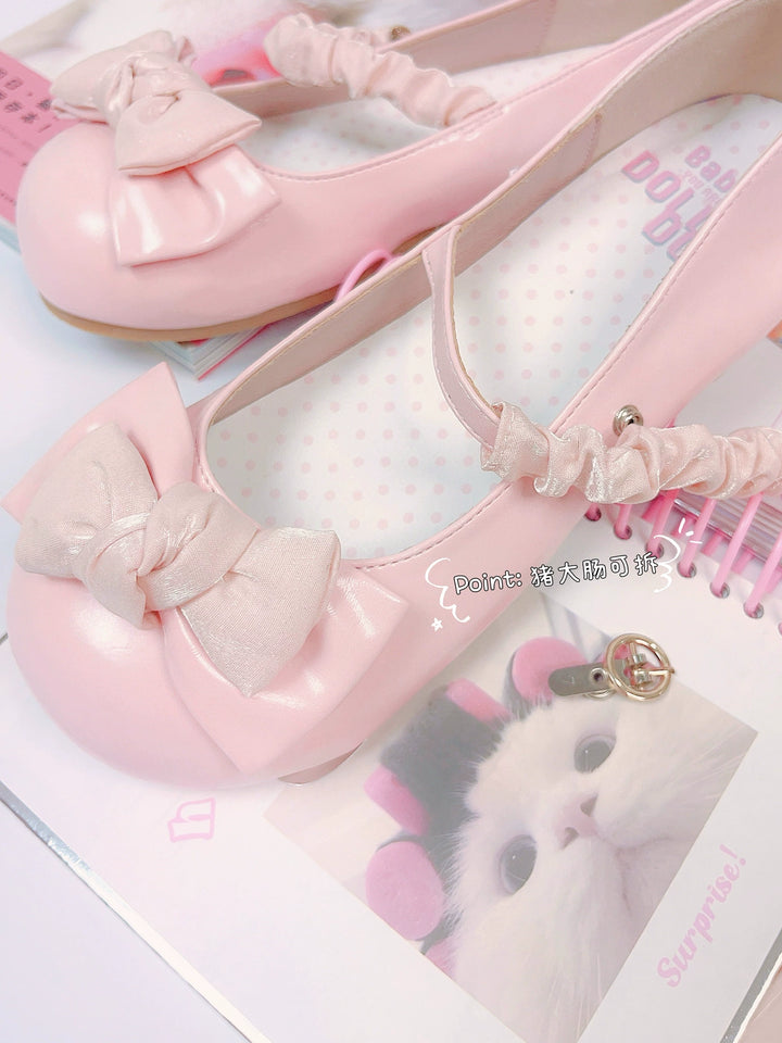 Dolly Doll~Sweet Lolita Shoes Round Toe Bow Low Heel Flat Shoes   