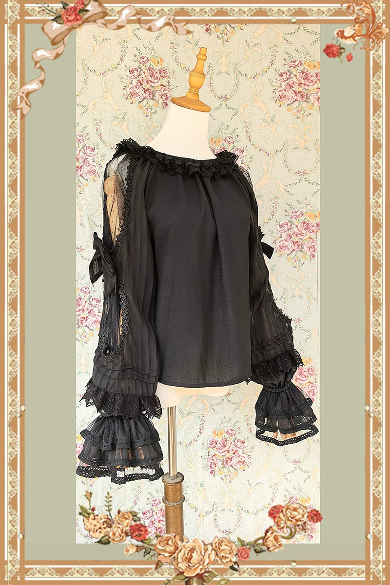 Canon Of Floral Melody - Gothic Lolita Black JSK Dress, Jacquard Pattern Round-neck Blouse Only S