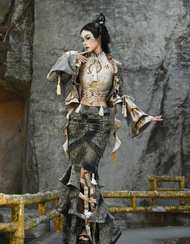 Blood Supply~Spring Dragon Festival~Chinese Style Lolita Coat Fringe Lace Cardigan   