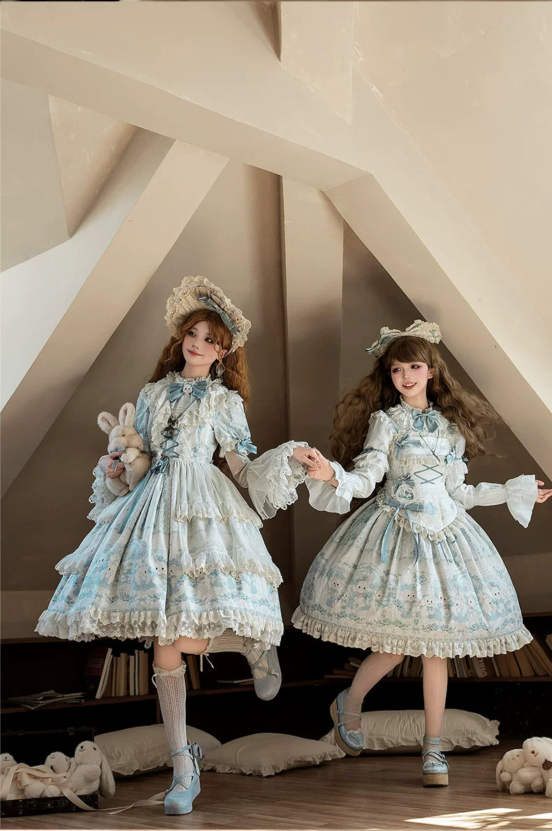 Showa Doll Garden - Elegant Plus size Lolita Dress, Bunny & Lamb Print 44534:812071