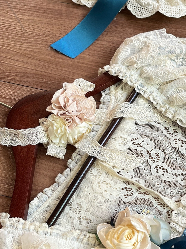 NanShengGe - Mulberry Poem - Country Lolita Accessory Set Headdress and Handbag Necklace 1 - with Lace Flower Only One Size