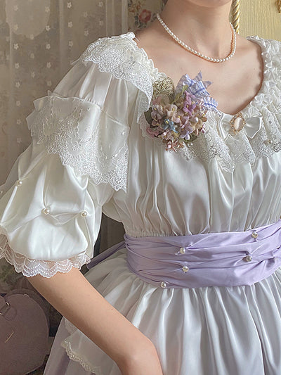 (Buyforme)Yolanda~ Lavender Smoke Floral OP Dress SK and Blouse S blouse only (without waistband and flower brooch) 