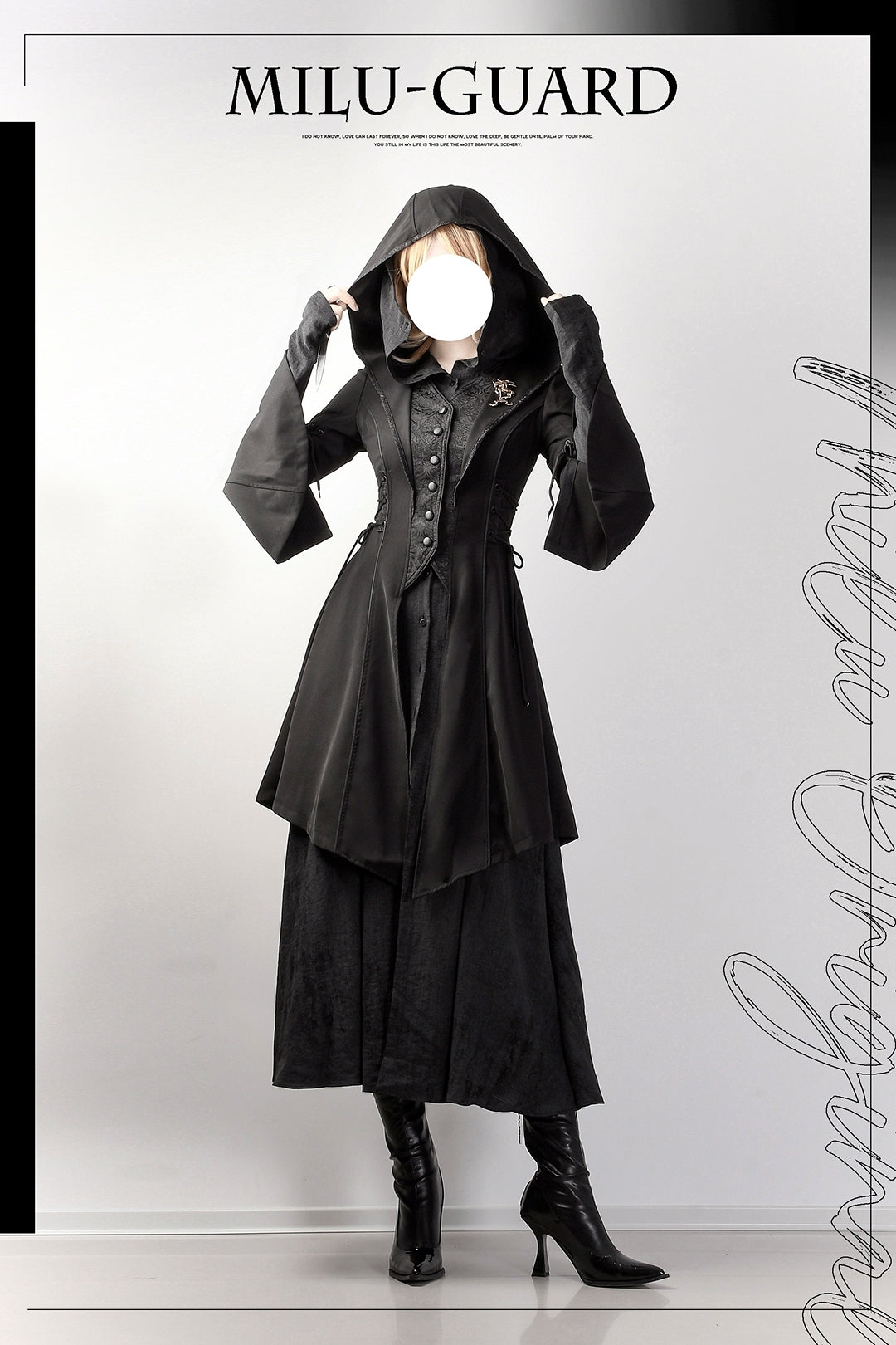 MILU ORIG~Guard~Gothic Lolita Dress Suit Black Long Sleeve Coat and OP