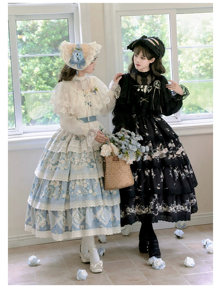 With PUJI~Letter and Poetry~Classic Lolita JSK Suit Four-tiered Twins Dress