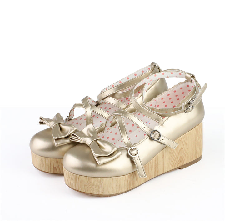 MODO~Old School Tata~Kawaii Lolita Hight Platform Shoes with Round Toe Gold 35