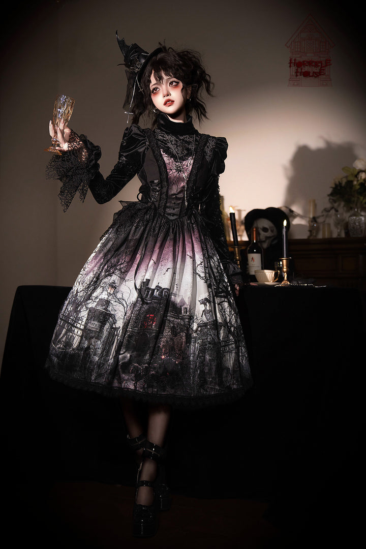 LilithHouse~Horror House~Gothic Lolita JSK with Spooky Castle Print