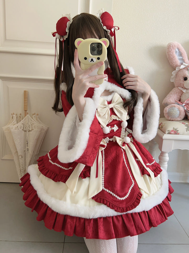 Sugar Girl~Taomian Meiyi~Winter Qi Lolita JSK Suit New Year Lolita Dress