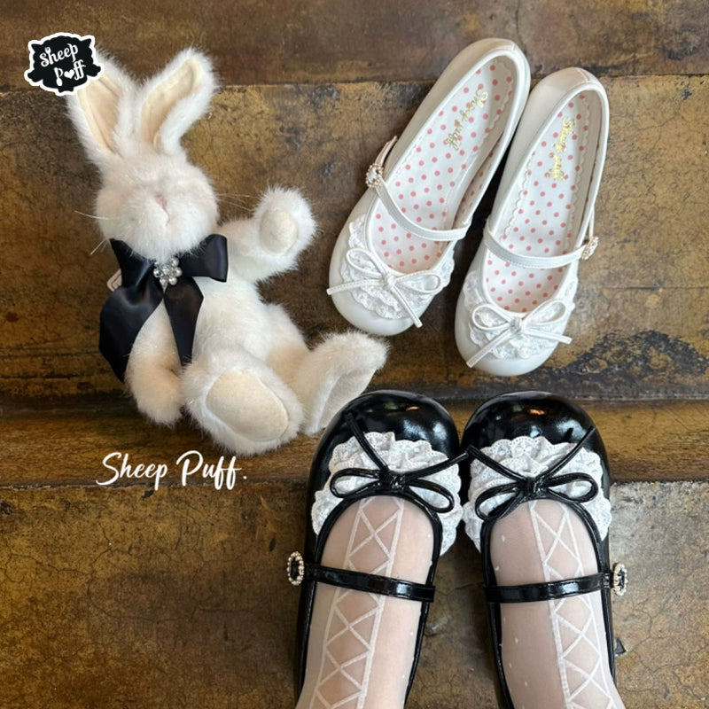 Sheep Puff~Young Layla~Vintage Lolita Shoes Low Heel Butterfly Shoes   