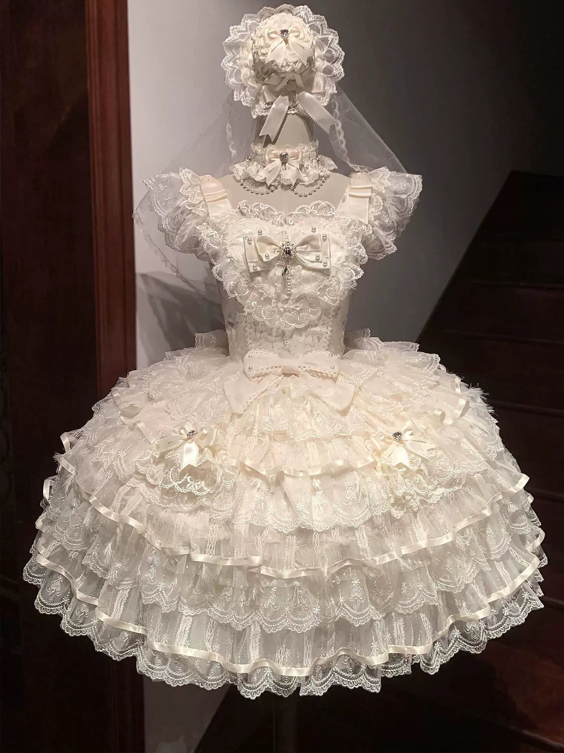 Hanguliang - Feather's Ballad - Wedding Lolita JSK Dress, Tiered Ruffles (L M S) 43707:784268