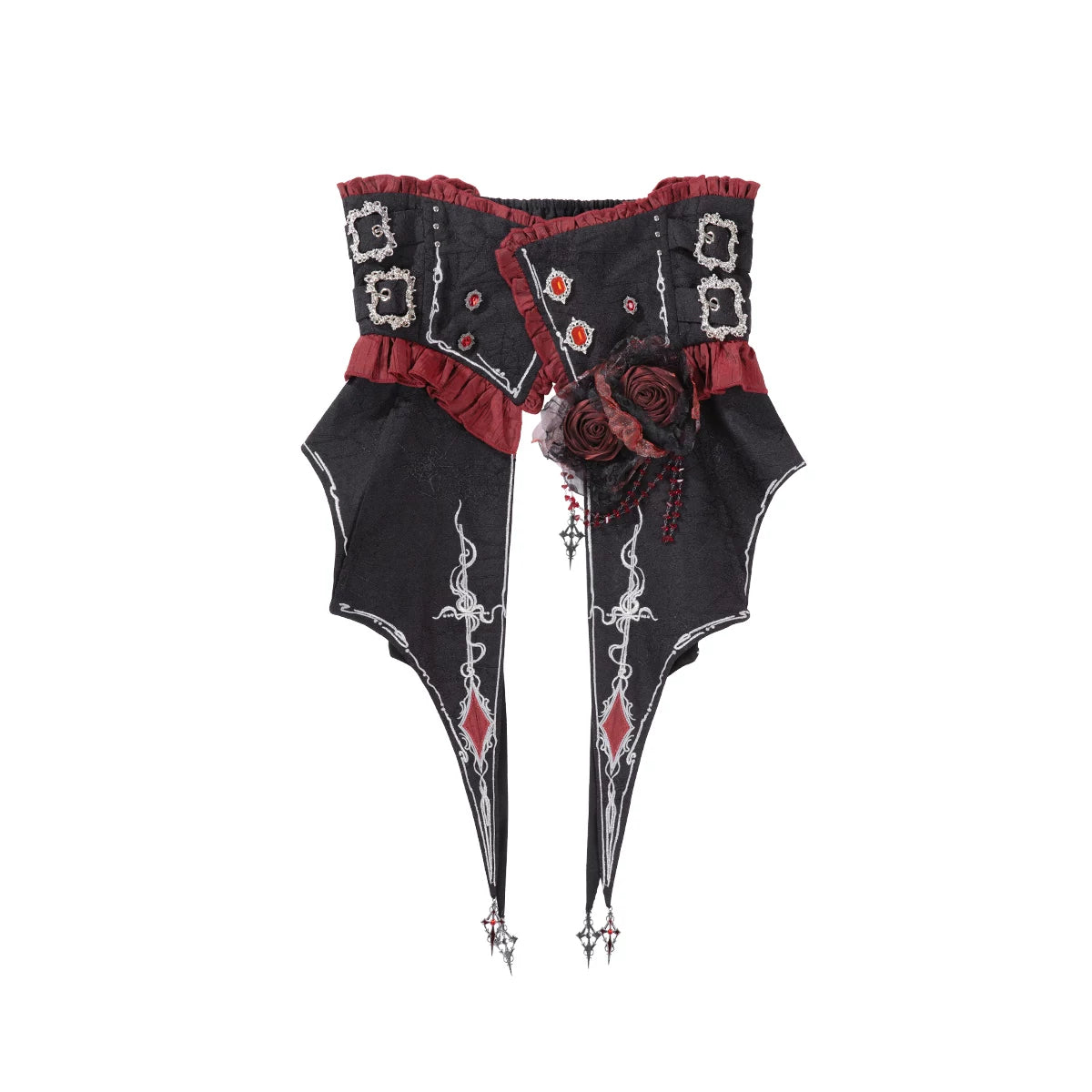 Crimson Vow - Red Black Ouji Lolita Blouse & Pants Set, Vine Embroidery (L M S XL) 45953:869277