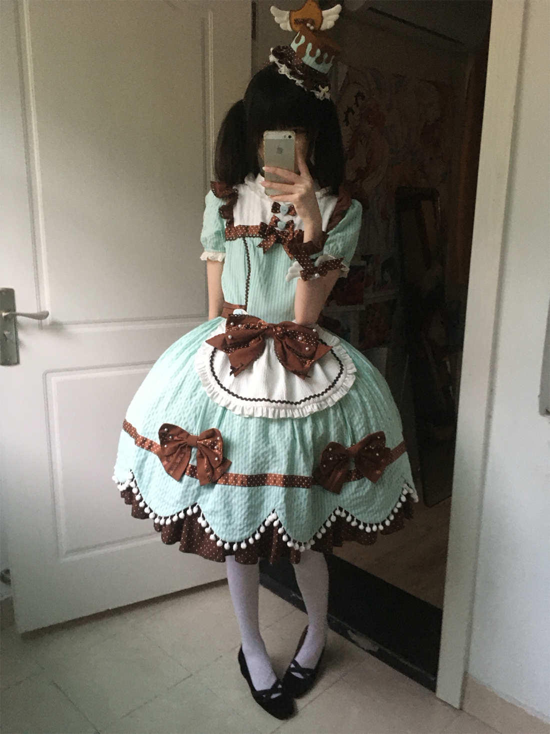Biscuit Tata - Doll-like Sweet Lolita Dress, Detachable Chocolate Bows 45852:865132