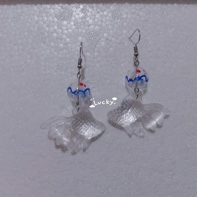 (BFM)Xuanji~Wa Lolita Hair Clip Tassel Bunny Wind Chime Clip Glass ball transparent fish ear hooks(if need ear clips, please email us)  