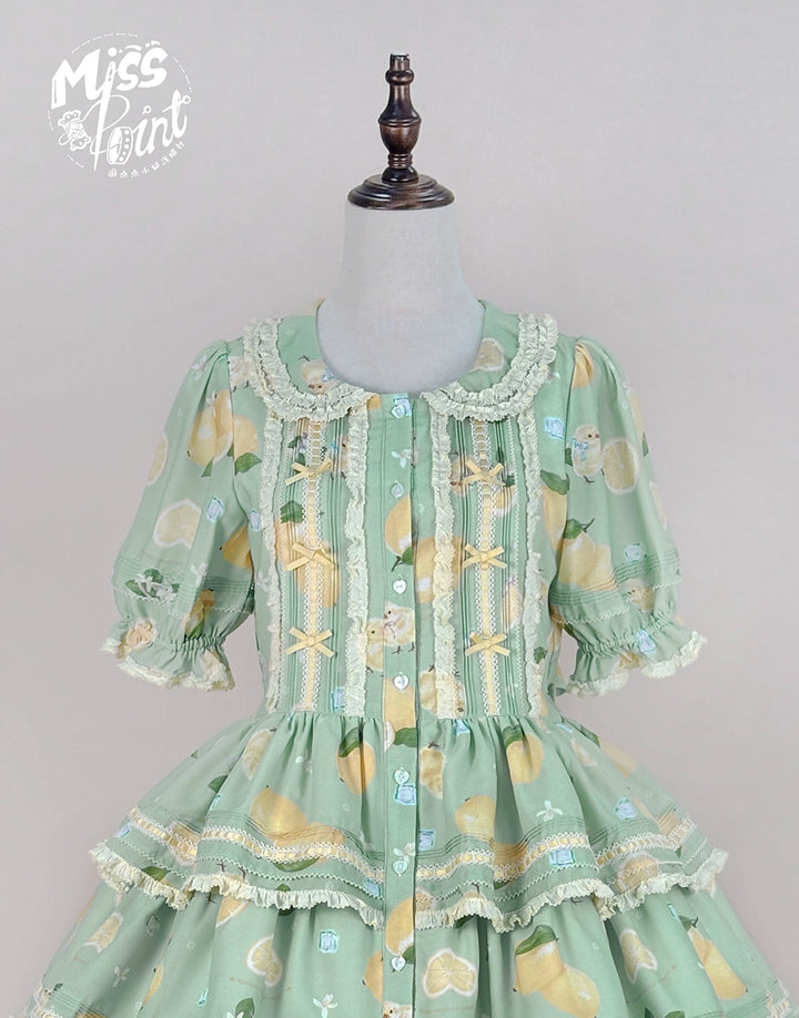 Miss Point~Lemon Chick~Country Lolita Printed OP With Button Front 42984:760441