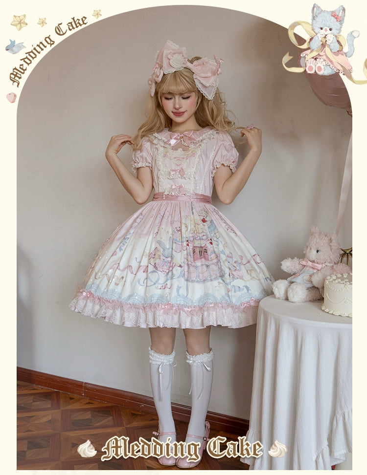 Mademoiselle Pearl~Wedding Cake~Sweet Lolita Dress Suit Printed JSK