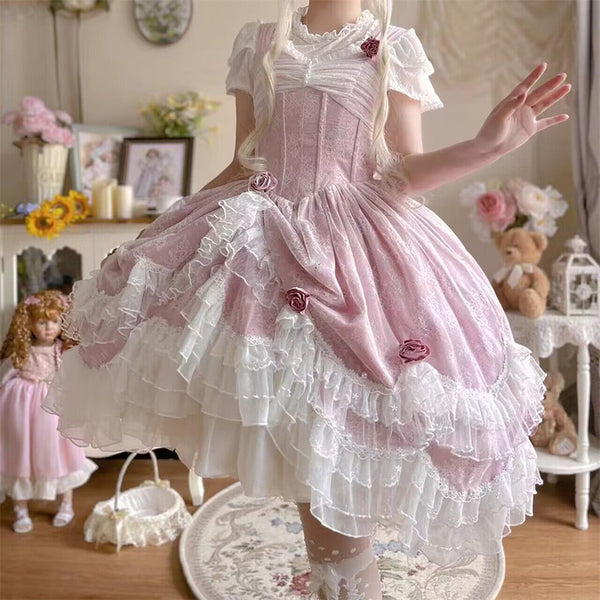 White Pearl Lace Lily Of The Valley Floral Embroidery Plus Size Sweet Lolita JSK Dress main image 1